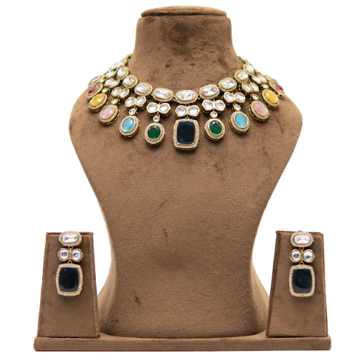 Multicolor Kundan Choker Necklace Set